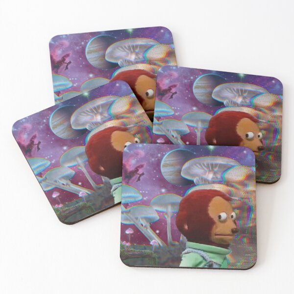 Item preview, awkward side-eye monkey meme in mushroom land designed and sold by FibiArtInc.