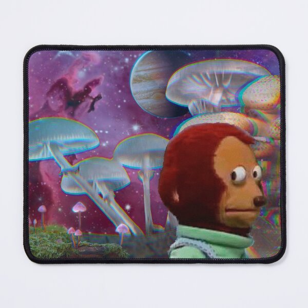 Item preview, awkward side-eye monkey meme in mushroom land designed and sold by FibiArtInc.