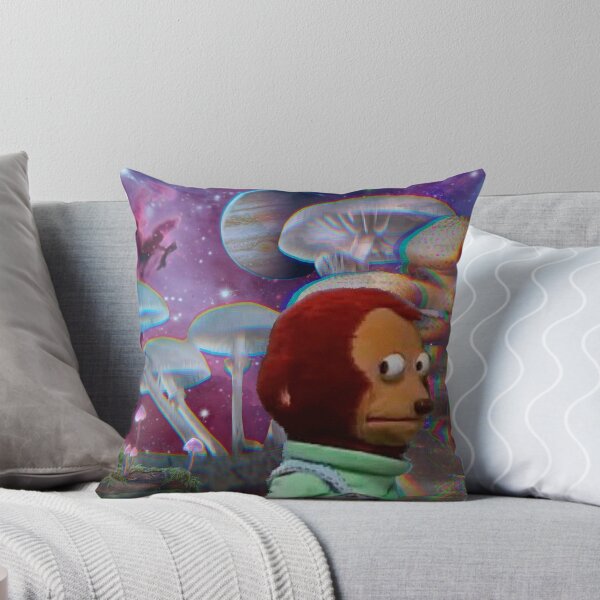 Item preview, awkward side-eye monkey meme in mushroom land designed and sold by FibiArtInc.