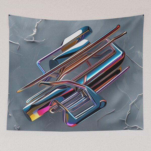 Item preview, Chrome Abstract Line Art – Futuristic Multicolor Geometry designed and sold by Harmonic_Layers.