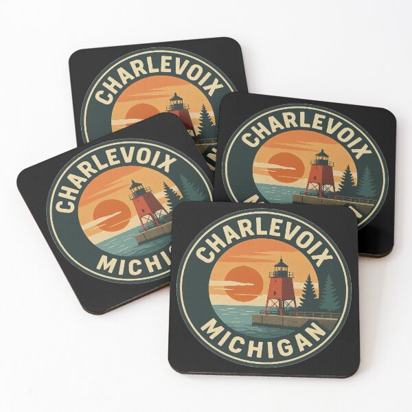 Item preview, Charlevoix Michigan Lighthouse Sunset Circular Emblem designed and sold by American Travels.