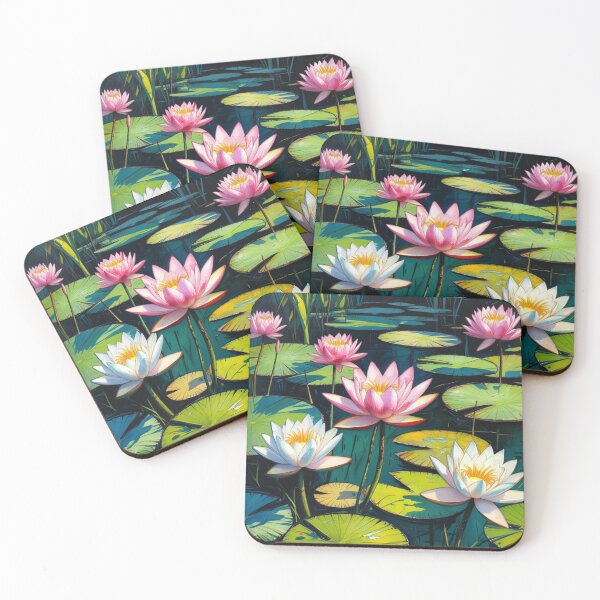 Item preview, Watercolor Lotus Flowers on Lily Pads Pond Artwork designed and sold by Uniquely Yours.