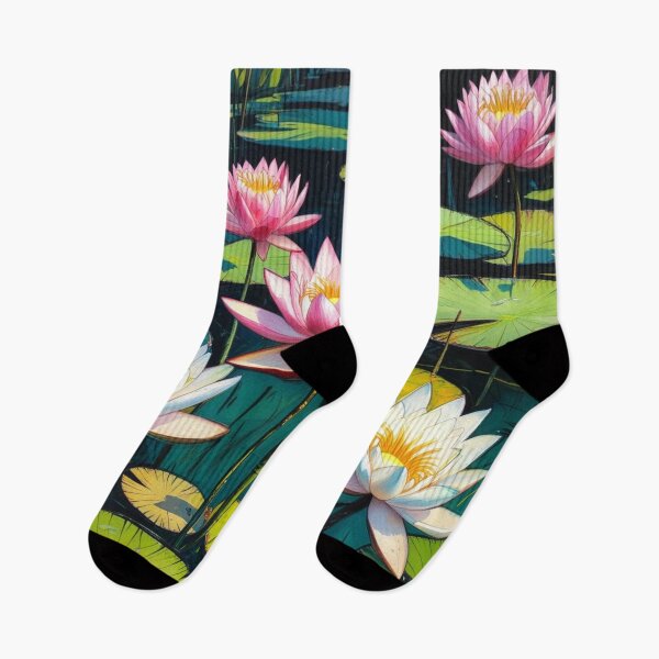 Item preview, Watercolor Lotus Flowers on Lily Pads Pond Artwork designed and sold by Uniquely Yours.