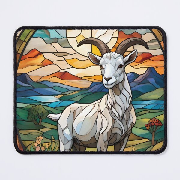 Item preview, Stained Glass Landscape with Goat and Flowers designed and sold by Ciervo Primavera.