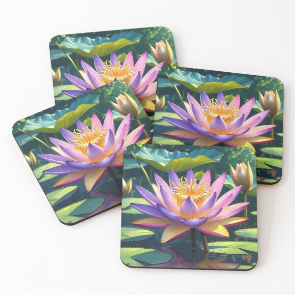 Item preview, Vibrant Purple and Yellow Lotus Flower on Water Lily Pond designed and sold by Uniquely Yours.