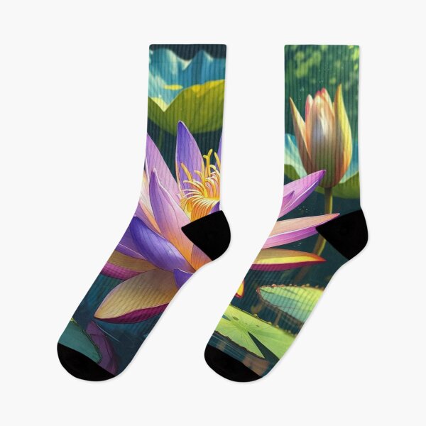 Item preview, Vibrant Purple and Yellow Lotus Flower on Water Lily Pond designed and sold by Uniquely Yours.
