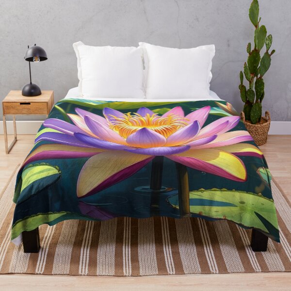 Item preview, Vibrant Purple and Yellow Lotus Flower on Water Lily Pond designed and sold by Uniquely Yours.