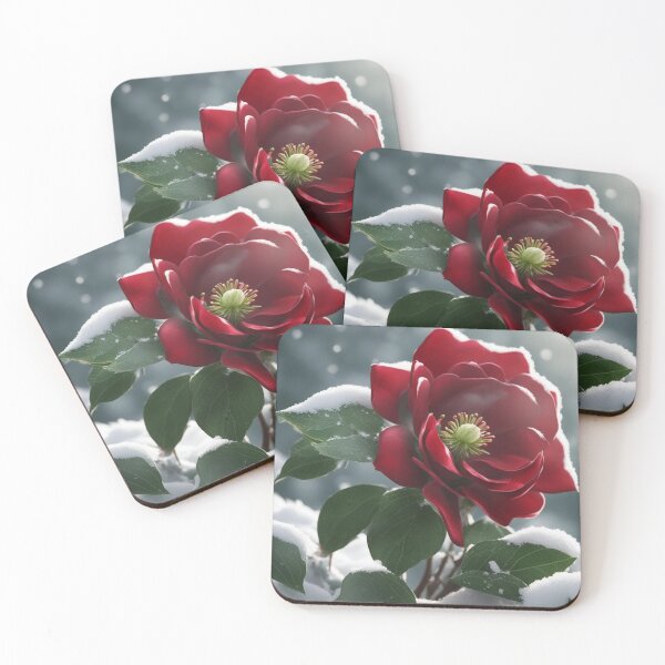 Item preview, Red Winter Rose Blooming in Snow Artwork designed and sold by Uniquely Yours.