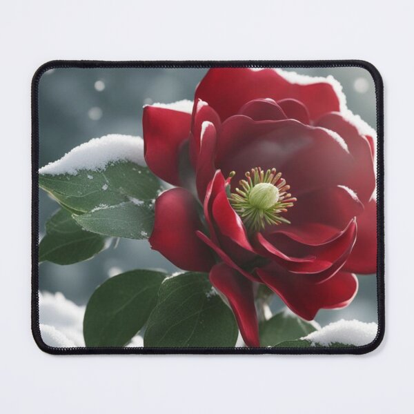 Item preview, Red Winter Rose Blooming in Snow Artwork designed and sold by Uniquely Yours.
