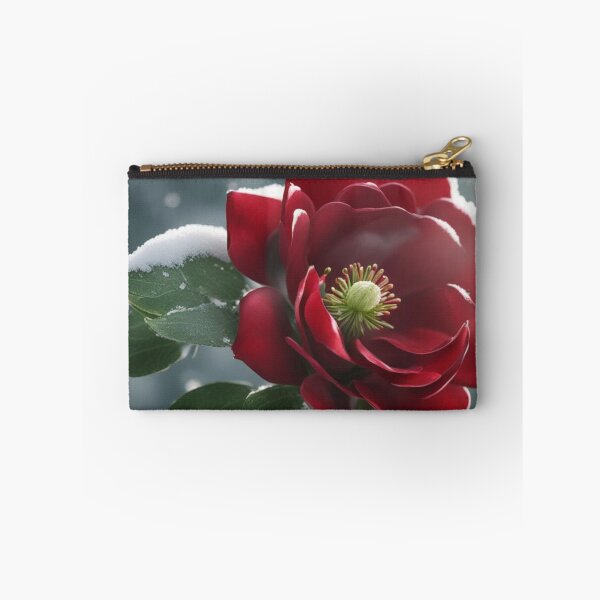 Item preview, Red Winter Rose Blooming in Snow Artwork designed and sold by Uniquely Yours.