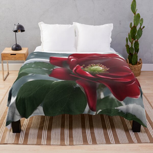 Item preview, Red Winter Rose Blooming in Snow Artwork designed and sold by Uniquely Yours.