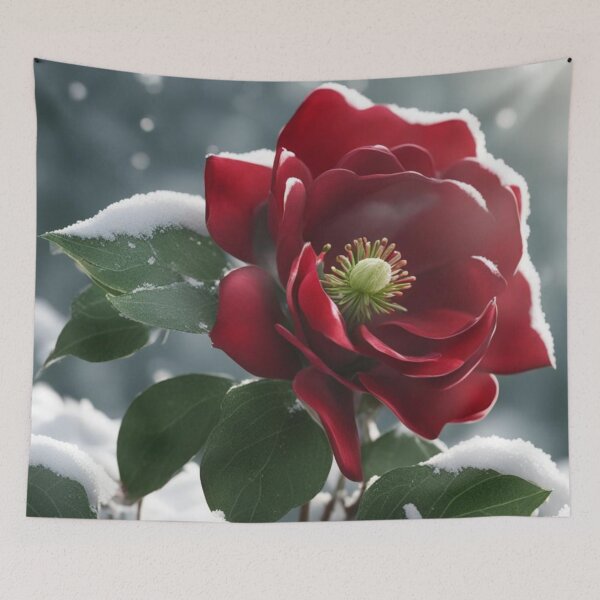 Item preview, Red Winter Rose Blooming in Snow Artwork designed and sold by Uniquely Yours.