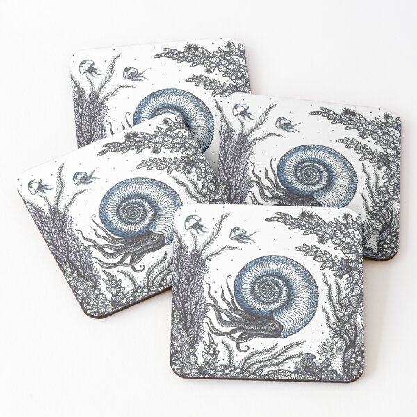 Item preview, Ancient swimming ammonite illustration designed and sold by FibiArtInc.