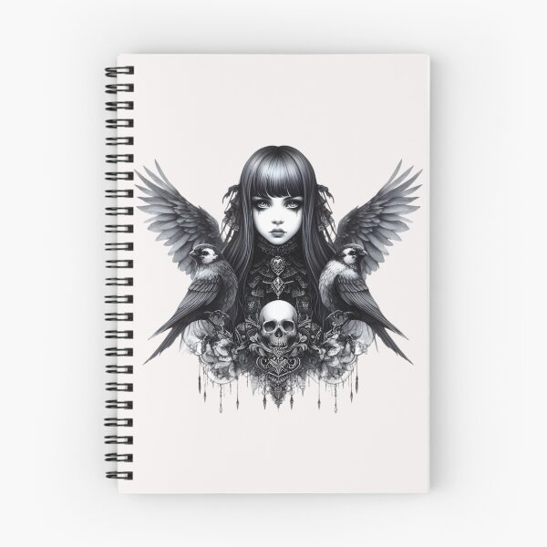 Item preview, All in black Gothic girl with wings and birds designed and sold by FatBirdie.