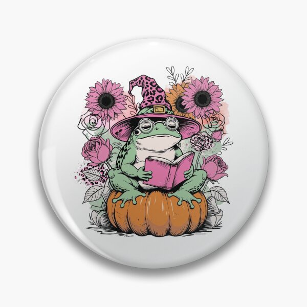 Item preview, Frog Reading on Pumpkin – Pink Fall Book Lover, Cute Cottagecore Autumn Frog Design designed and sold by BeaverFriends.