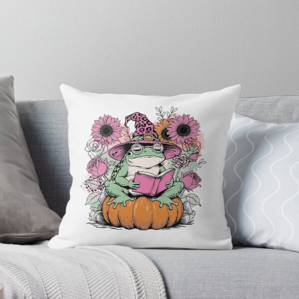 Item preview, Frog Reading on Pumpkin – Pink Fall Book Lover, Cute Cottagecore Autumn Frog Design designed and sold by BeaverFriends.