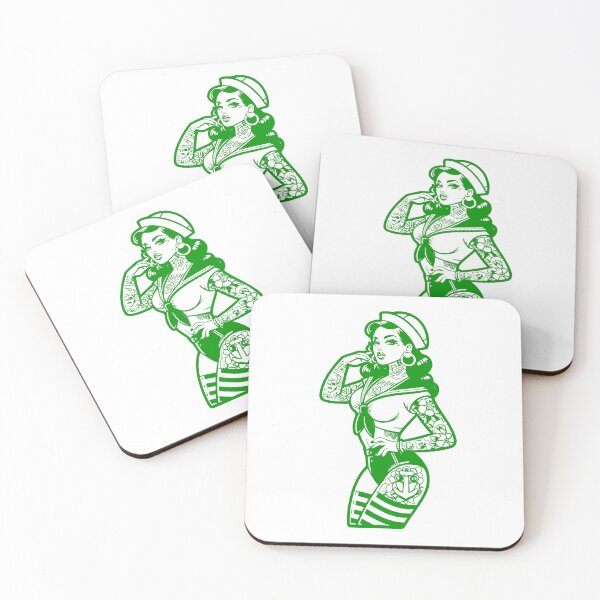Item preview, Irish (Transparent) Green Sailor Pin-Up Girl Tattoo Print designed and sold by PinUpPizzazz.