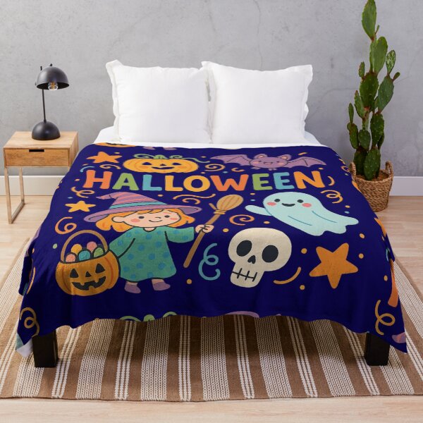 Item preview, Halloween Party day pattern design for  Throw Blankets & Tapestries , Pillow set designed and sold by cutedigistickery.