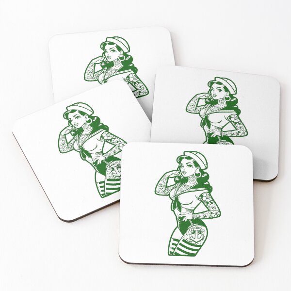Item preview, Deep Green (Transparent) Pin-Up Girl Rockabilly Tattoo Print designed and sold by PinUpPizzazz.