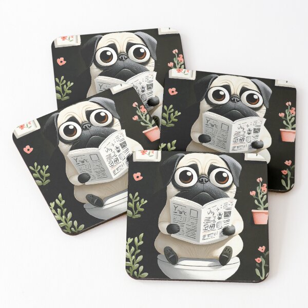 Item preview, Pug Newspaper Sitting Bathroom Cartoon Scene designed and sold by CarlosBender.