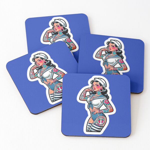 Item preview, Denim Sailor Pin-Up Girl Rockabilly Tattoo Print designed and sold by PinUpPizzazz.