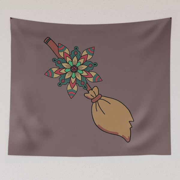 Item preview, Witch Broom with Mandala Floral Design – Magical Halloween designed and sold by thanratdesign.