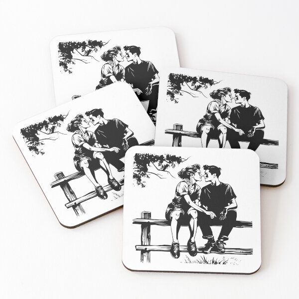 Item preview, Modern Couple on Fence Silhouette – Romantic Black and White Love Illustration designed and sold by inkoutninja.