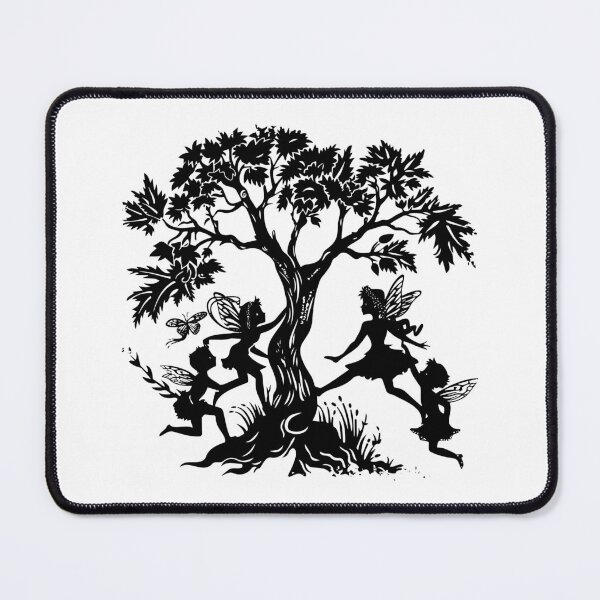 Item preview, Dancing Fairies Around Tree – Whimsical Black and White Fantasy Silhouette Art designed and sold by inkoutninja.