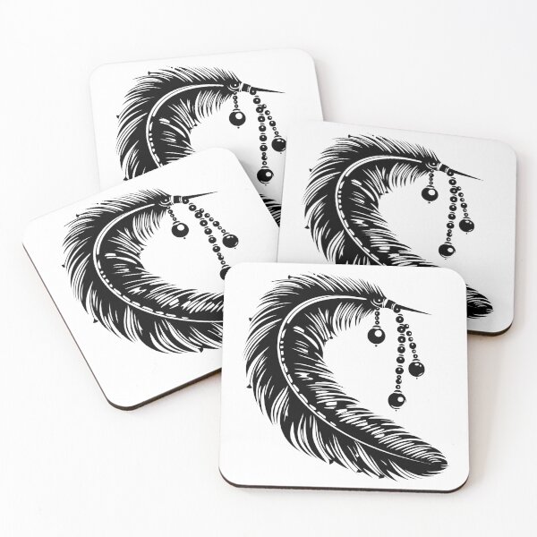 Item preview, Decorative Feather with Beads – Boho Black and White Tribal Art Illustration designed and sold by inkoutninja.