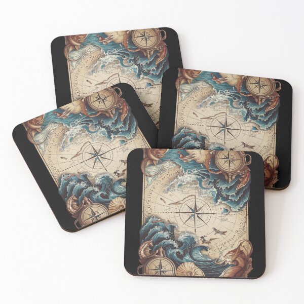 Item preview, Ancient Fantasy Nautical Map with Creatures designed and sold by Shop9999.