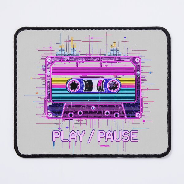 Item preview, Copy of Retro Cassette Play Pause – Neon Glitch Music Art designed and sold by SajQ.