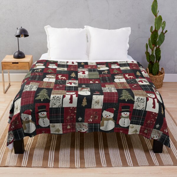 Item preview, Christmas patchwork with reindeer trees and snowmen designed and sold by Piotrek0001.