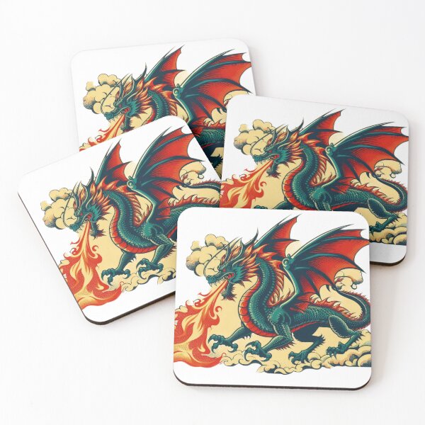 Item preview, vintage dark green dragon with red wings breathing fire in the clouds,Legendary Animals,Dragons Breathing Fire Phone Cases,dragon art designed and sold by Expressions-Sel.