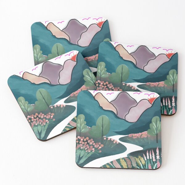 Item preview, Beautiful hand-painted landscape of mountains trees river waterfall watercolor art scene with detailed natural scenery and vibrant colors in outdoor style designed and sold by PWDigitalArt.
