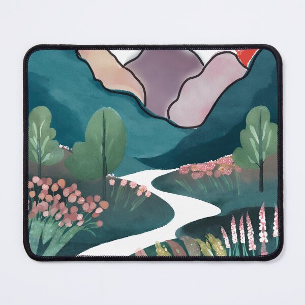Item preview, Beautiful hand-painted landscape of mountains trees river waterfall watercolor art scene with detailed natural scenery and vibrant colors in outdoor style designed and sold by PWDigitalArt.