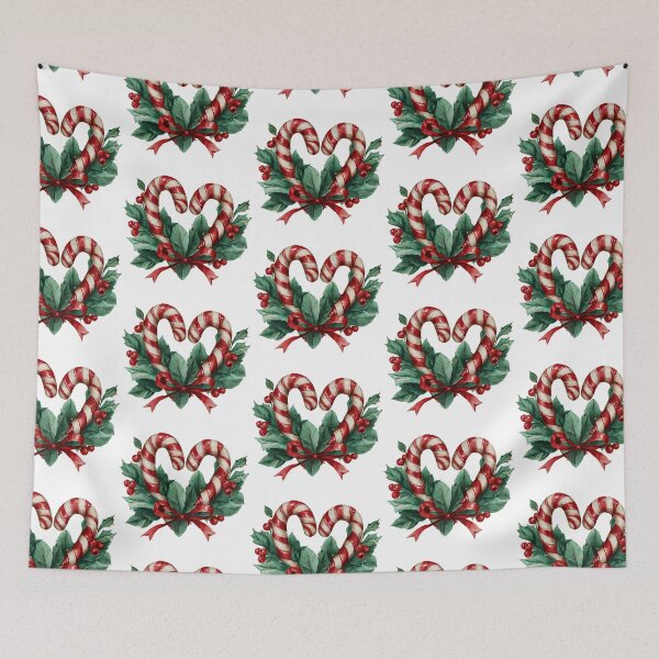 Item preview, Candy Cane Heart. Christmas Watercolor Illustration with Holly and Bow designed and sold by Anastasiia Yurevych.