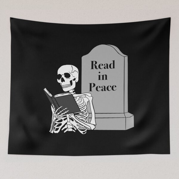 Item preview, Read in Peace Halloween Spooky Bookish Reading Skeleton designed and sold by KWZCreates.