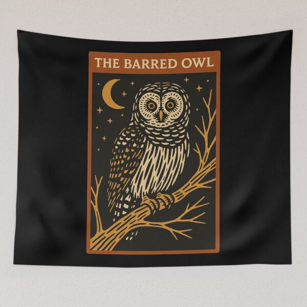 Item preview, Barred Owl Night Illustration – Woodcut Style Bird Art designed and sold by BRU Design.