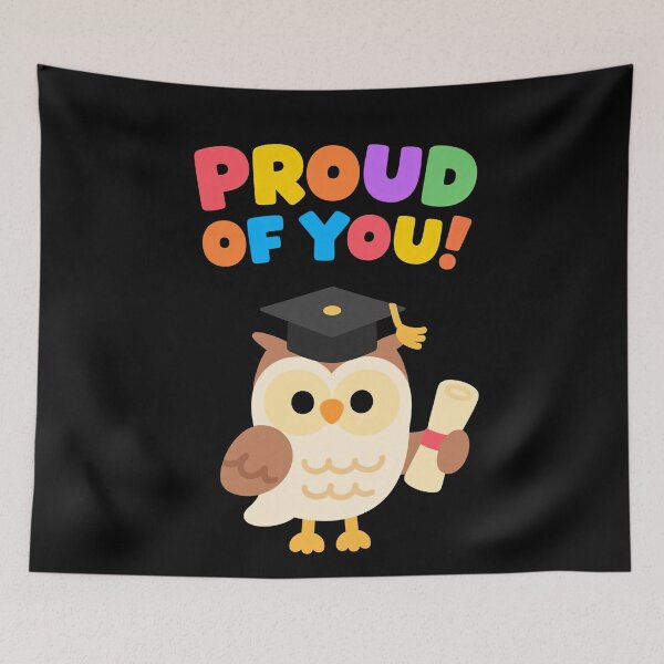 Item preview, Cute Owl Graduation Illustration Proud Of You Typography Colorful Letters Academic Achievement Diploma Success Education Cartoon Celebration Design designed and sold by Mimoshi ⭐⭐⭐⭐⭐.