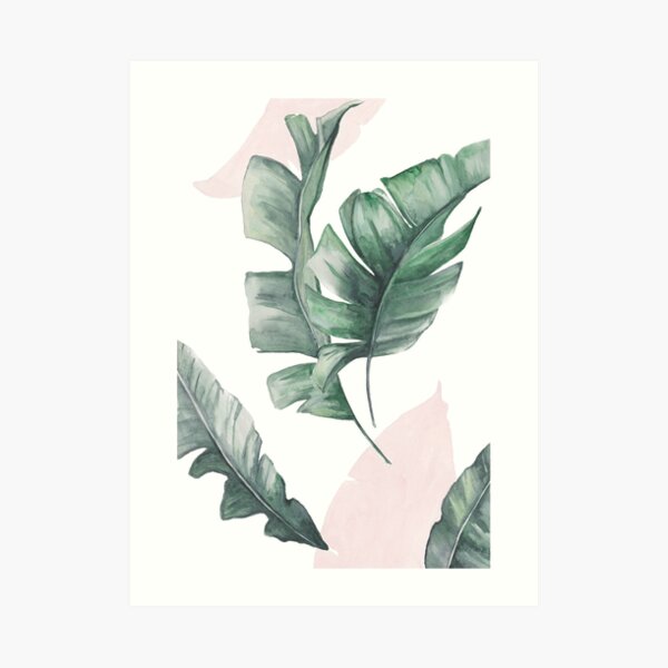 Palm leaves green and pink Art Print