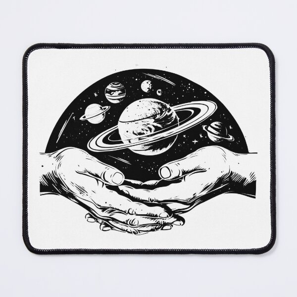 Item preview, Hands Holding the Universe – Cosmic Black and White Space Illustration designed and sold by inkoutninja.