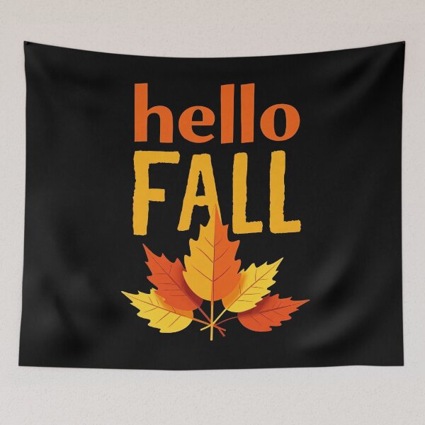 Item preview, Hello Fall Autumn Leaves Seasonal Illustration Warm Orange Yellow Red Colors Cozy Nature Inspired Typography Poster Decorative Artwork designed and sold by Mimoshi ⭐⭐⭐⭐⭐.