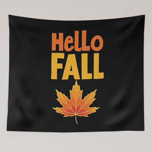 Item preview, Hello Fall Seasonal Autumn Maple Leaf Illustration Warm Orange Yellow Colors Cozy Nature Inspired Typography Poster Decorative Artwork designed and sold by Mimoshi ⭐⭐⭐⭐⭐.