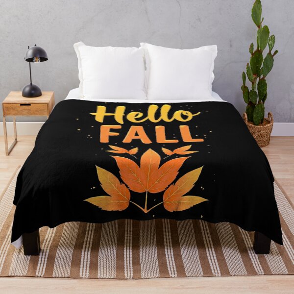 Item preview, Hello Fall Autumn Leaves Illustration Seasonal Greeting Warm Orange Yellow Colors Cozy Nature Inspired Decorative Typography Design Artwork Poster designed and sold by Mimoshi ⭐⭐⭐⭐⭐.