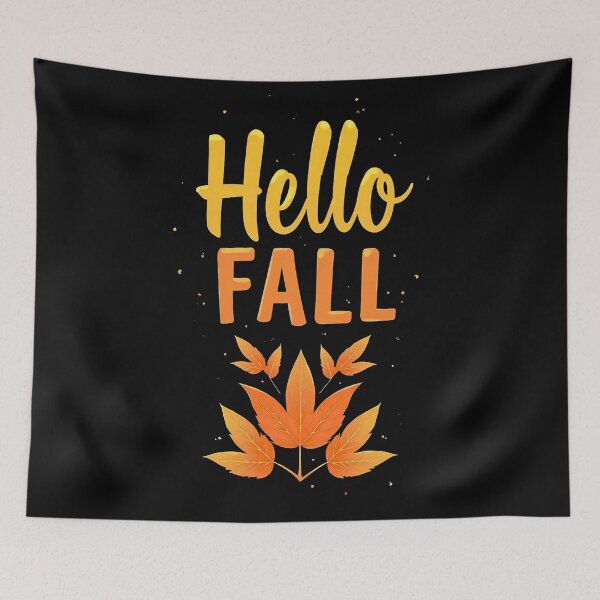 Item preview, Hello Fall Autumn Leaves Illustration Seasonal Greeting Warm Orange Yellow Colors Cozy Nature Inspired Decorative Typography Design Artwork Poster designed and sold by Mimoshi ⭐⭐⭐⭐⭐.