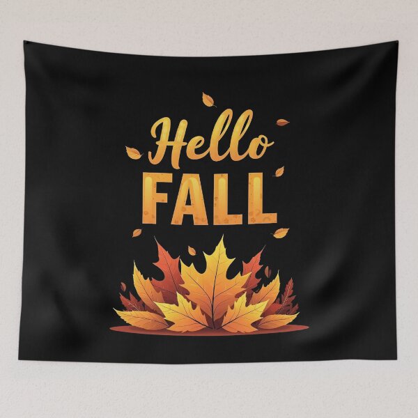 Item preview, Hello Fall Autumn Leaves Illustration Warm Seasonal Greeting Golden Orange Colors Autumn Nature Inspired Cozy Decorative Design Poster designed and sold by Mimoshi ⭐⭐⭐⭐⭐.