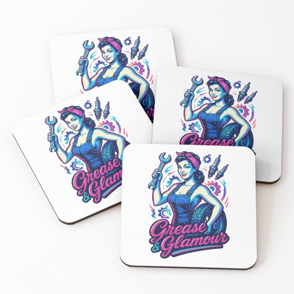 Item preview, Grease & Glamour Neon Pin-Up Mechanic Design – Retro Garage Girl Artwork for Car Lovers & Rockabilly Fans designed and sold by GemBob Creations.