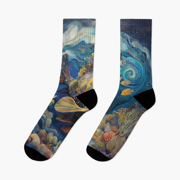 Item preview, A detailed and colorful design of a Titan Triggerfish swimming over a coral reef. designed and sold by HEMRO.