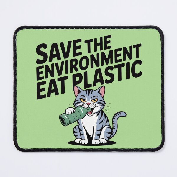 Item preview, Funny Cat Meme "Save The Environment Eat Plastic" – Sarcastic Saying Eco Humor Design designed and sold by NO-STUDIO.
