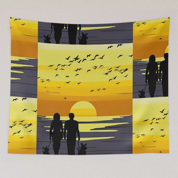 Item preview, Pets lover in the seaside during sunset designed and sold by Sensihoriverse.